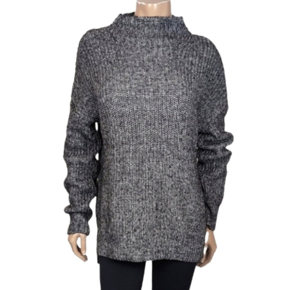 Rachel Zoe Turtleneck Sweater Womens Size Large Chunky Knit Black Gray Slouchy